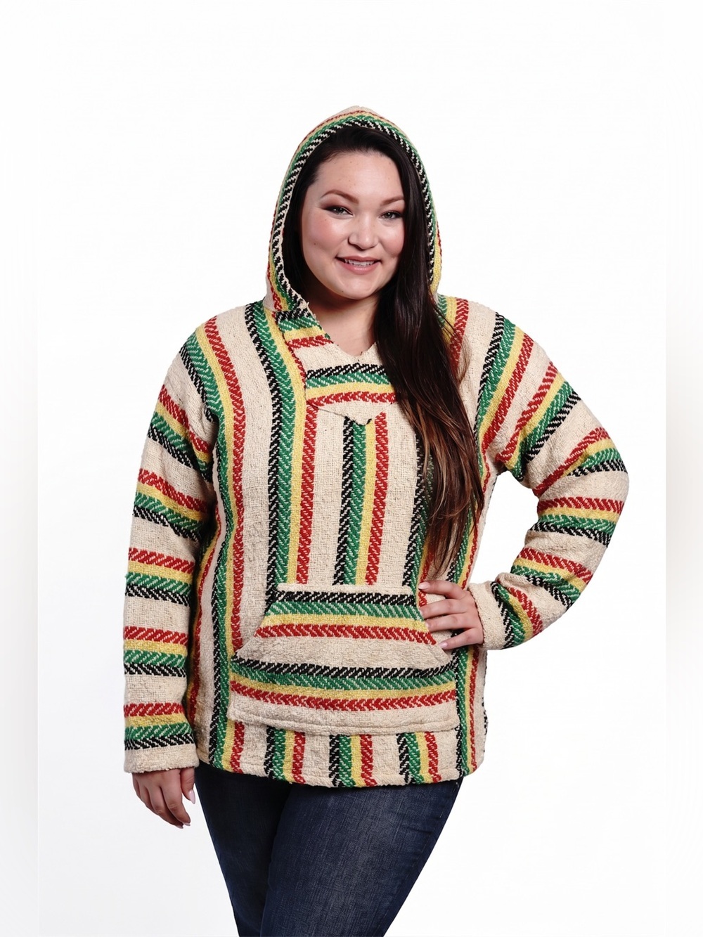 Baja Joe Mexican Baja Hoodie Drug Rug Sweater | Rasta Striped Pullover